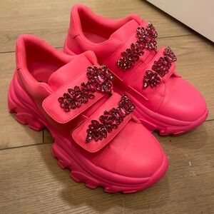 Hot pink jeweled She is Cheval platform sneakers